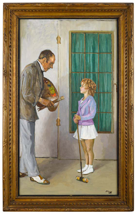 This self-portrait by Sir John Lavery, showing him with the child star Shirley Temple, is estimated at £30,000-50,000 ($47,000-$79,500) when Lyon & Turnbull disperse the collection of Donald and Eleanor Taffner in September. Image courtesy Lyon & Turnbull.
